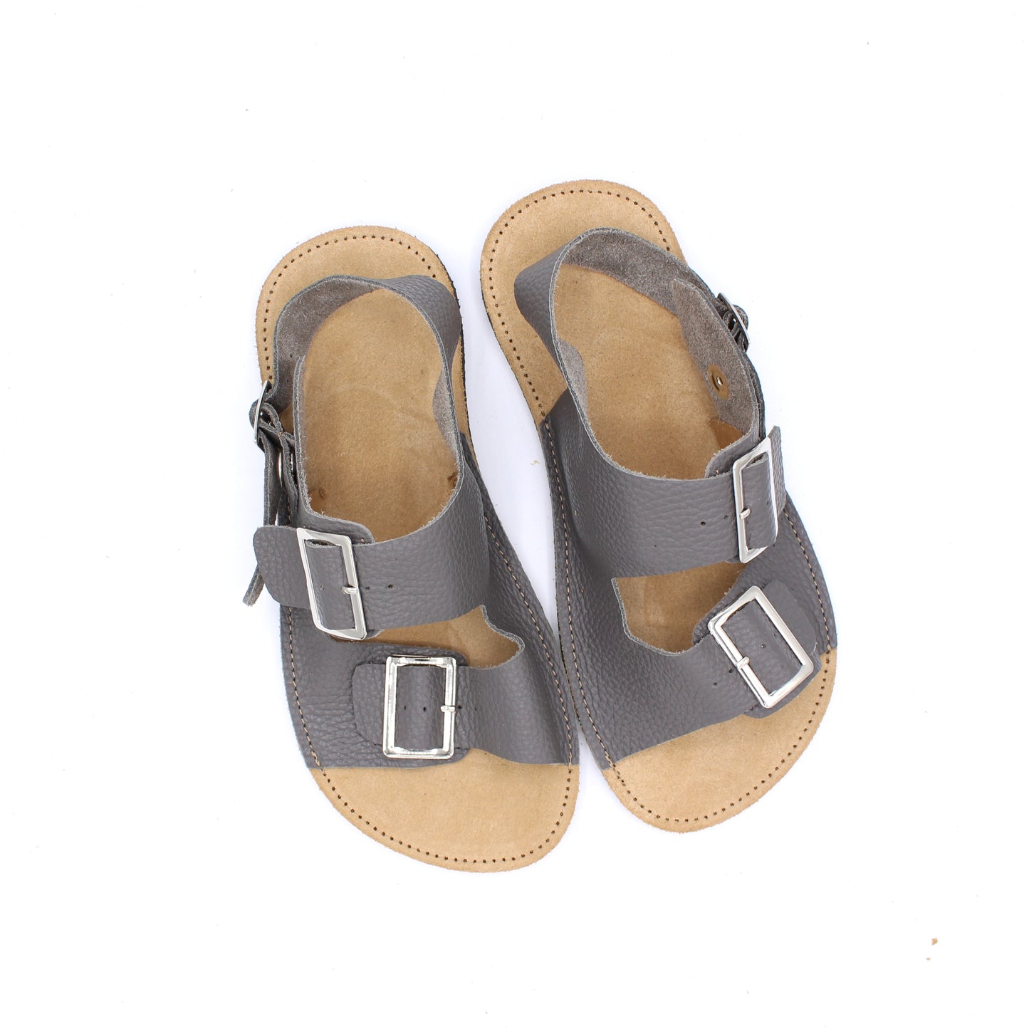 Ladies Buckle Sandals  - SHADOW GREY - -Silver Buckles - 6mm Black Hybrid Soles - Snaps