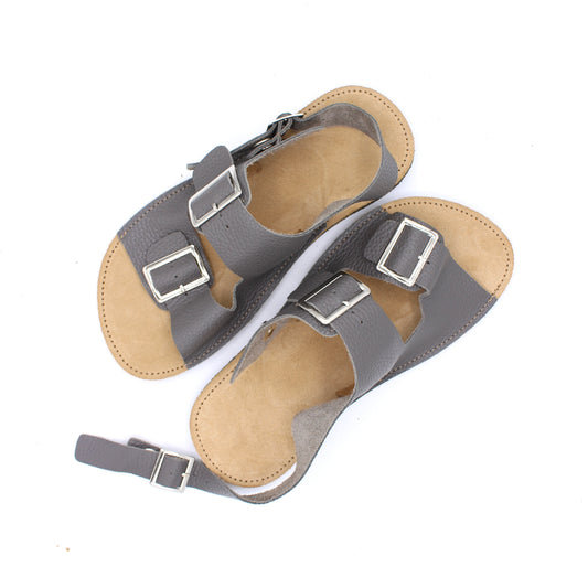 Ladies Buckle Sandals  - SHADOW GREY - -Silver Buckles - 6mm Black Hybrid Soles - Snaps
