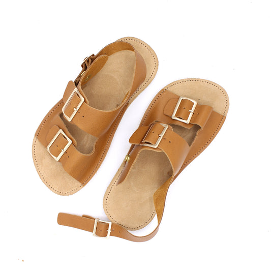 Ladies Buckle Sandals  -GOLDEN HOUR - -Gold Buckles - 8mm Beige Hybrid Soles - Snaps