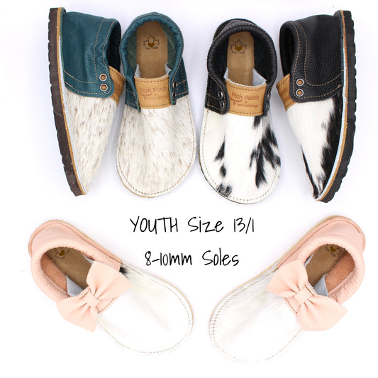Hair Hide Mocs - YOUTH - Size 13/1 (RUGGED Sole)