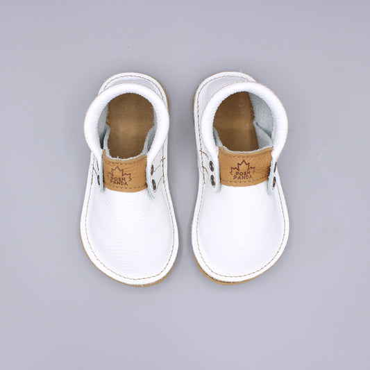 TODDLER Hampton Mocs - White - 4mm Beige Hybrid Soles